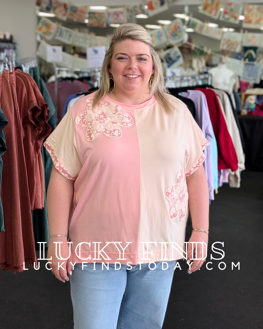 Two Tone Daisy Patch Top D1696