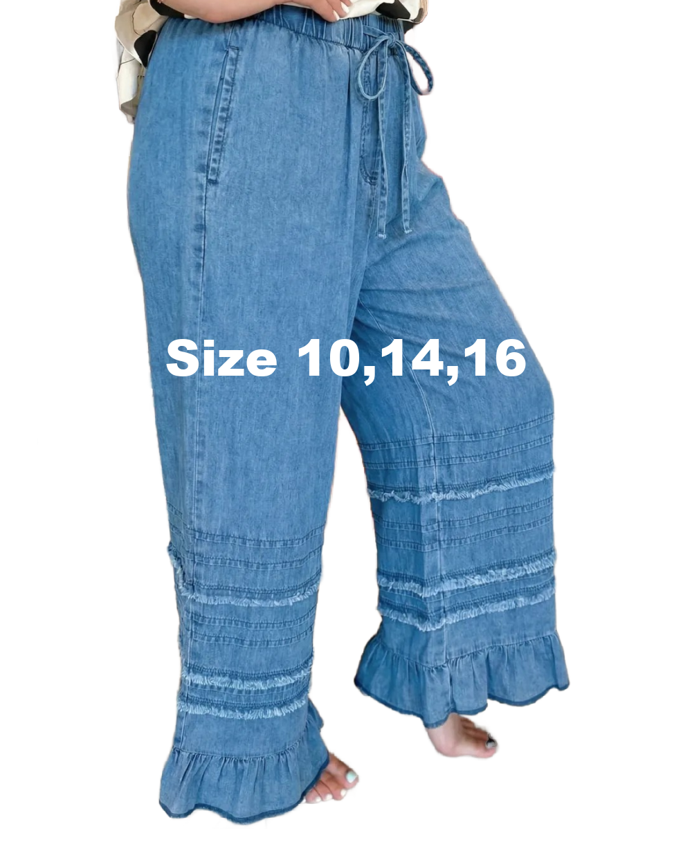 Vintage Ruffled Chambray Pants D1711