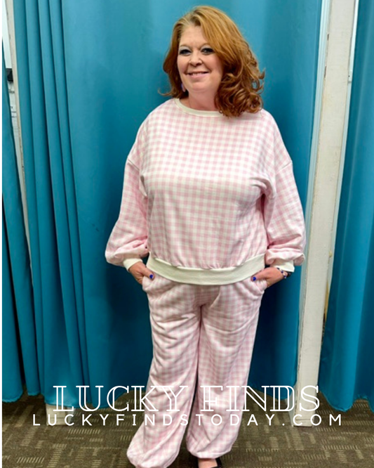 Girly Pink Plaid Pants Set D1756
