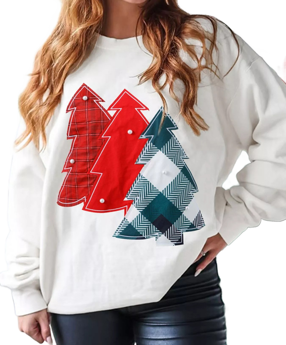 Christmas Tree Pearl Patched Top D1765