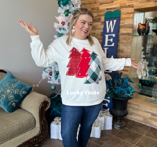 Christmas Tree Pearl Patched Top D1765
