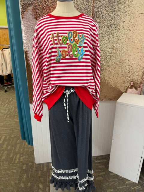 Holly Jolly Sequin Striped Top D1770