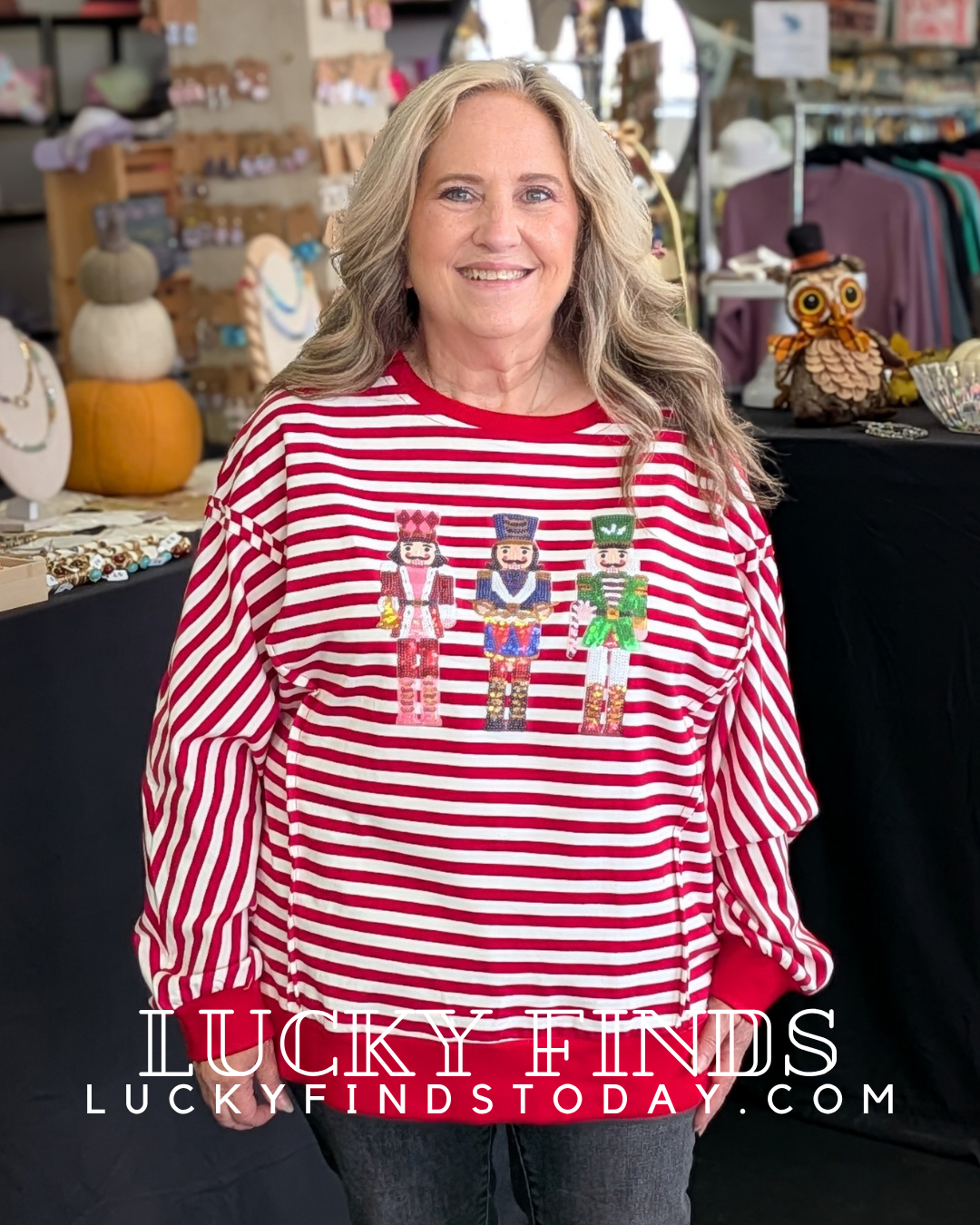 Nutcracker Sequin Striped Top D1771
