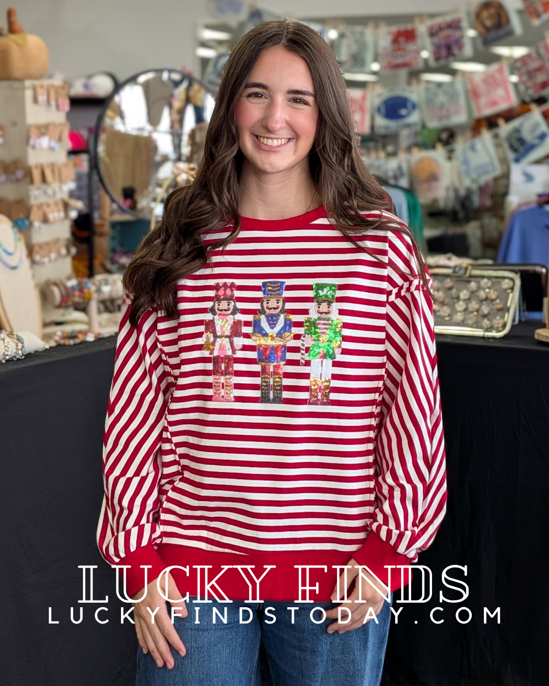 Nutcracker Sequin Striped Top D1771