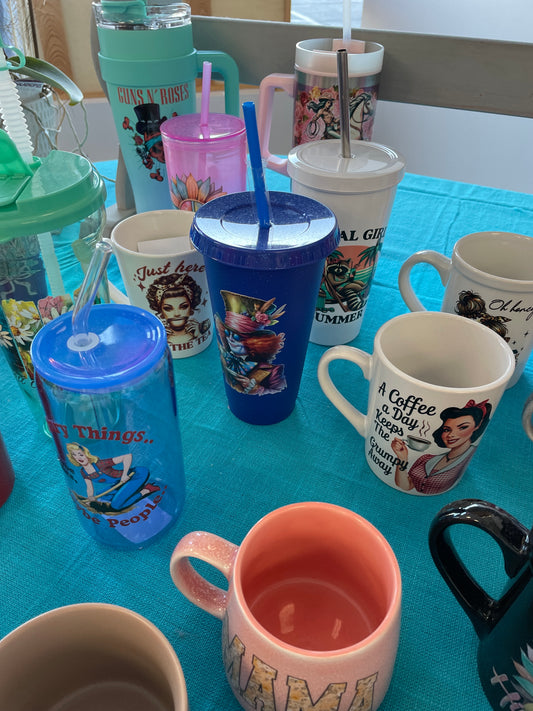 Blue Green Cup with Straw