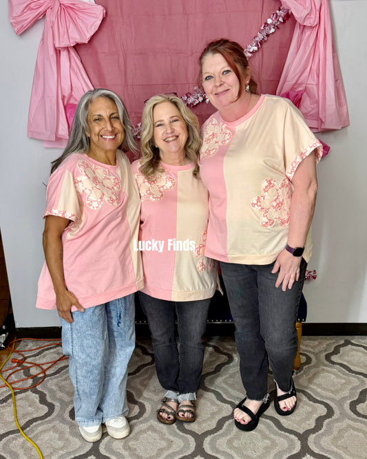 Two Tone Daisy Patch Top D1696