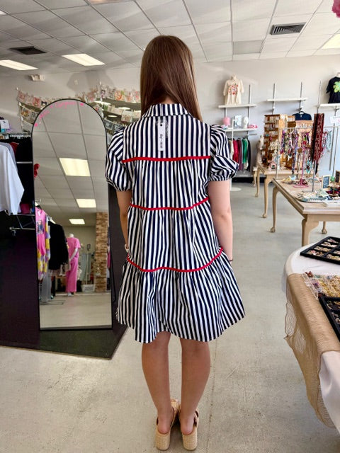 Enchanting Colorblock Striped Dress W334