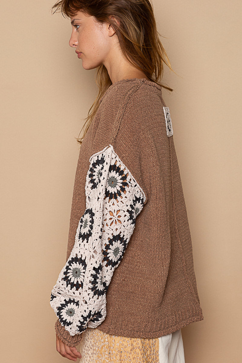 Boho Patch Crochet Sweater P231