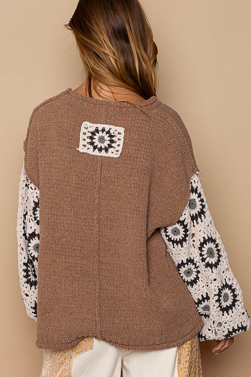 Boho Patch Crochet Sweater P231