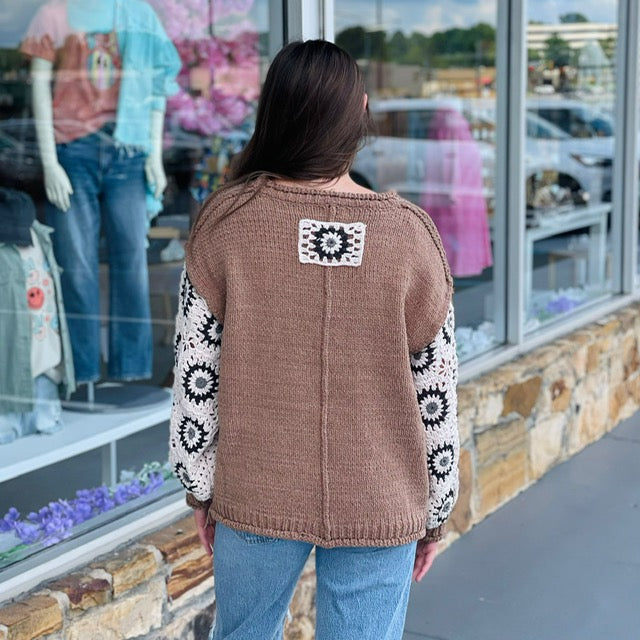 Boho Patch Crochet Sweater P231