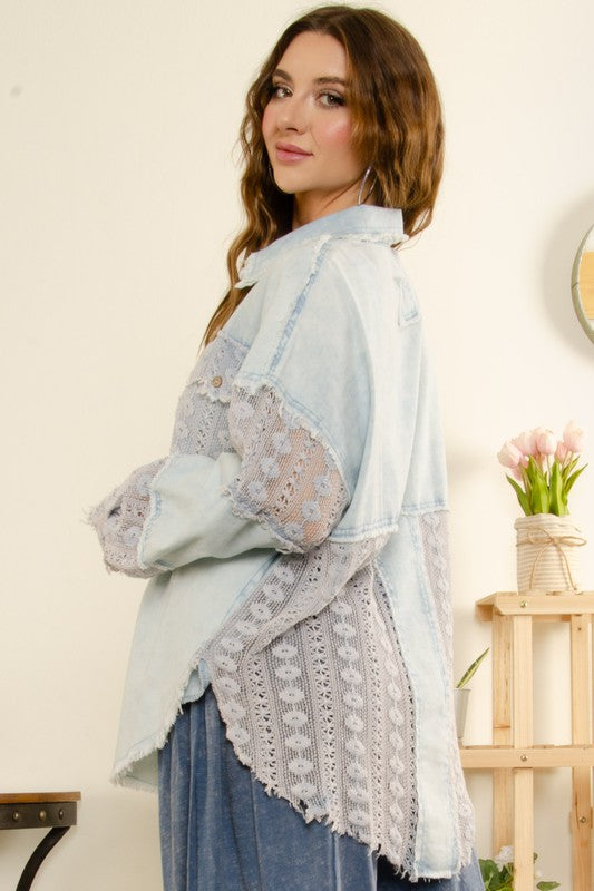 Fancy Lace Denim Shacket P239