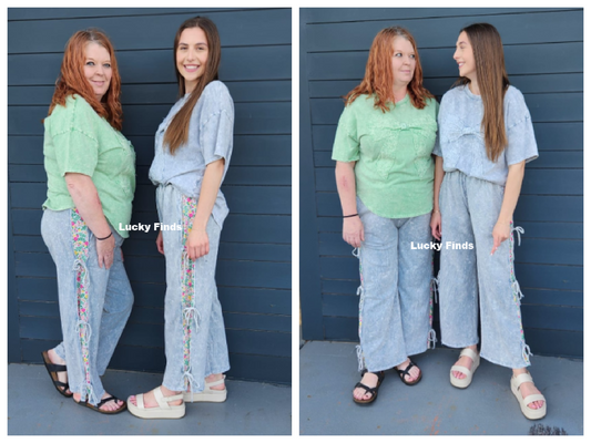 Washed Side Bow Pants P304