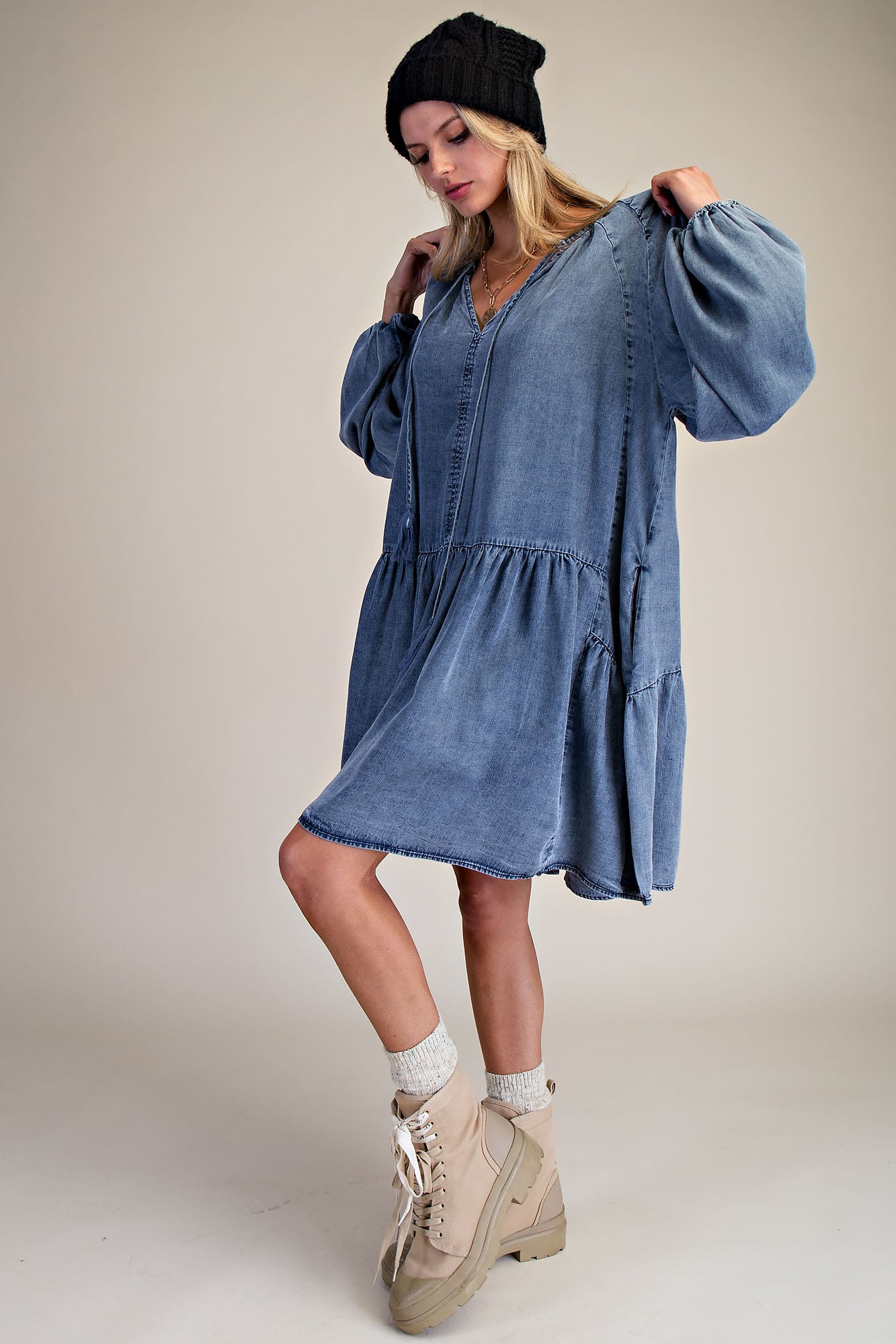 easel denim dress Vintage Easel Washed Denim Dress P419 L / Denim