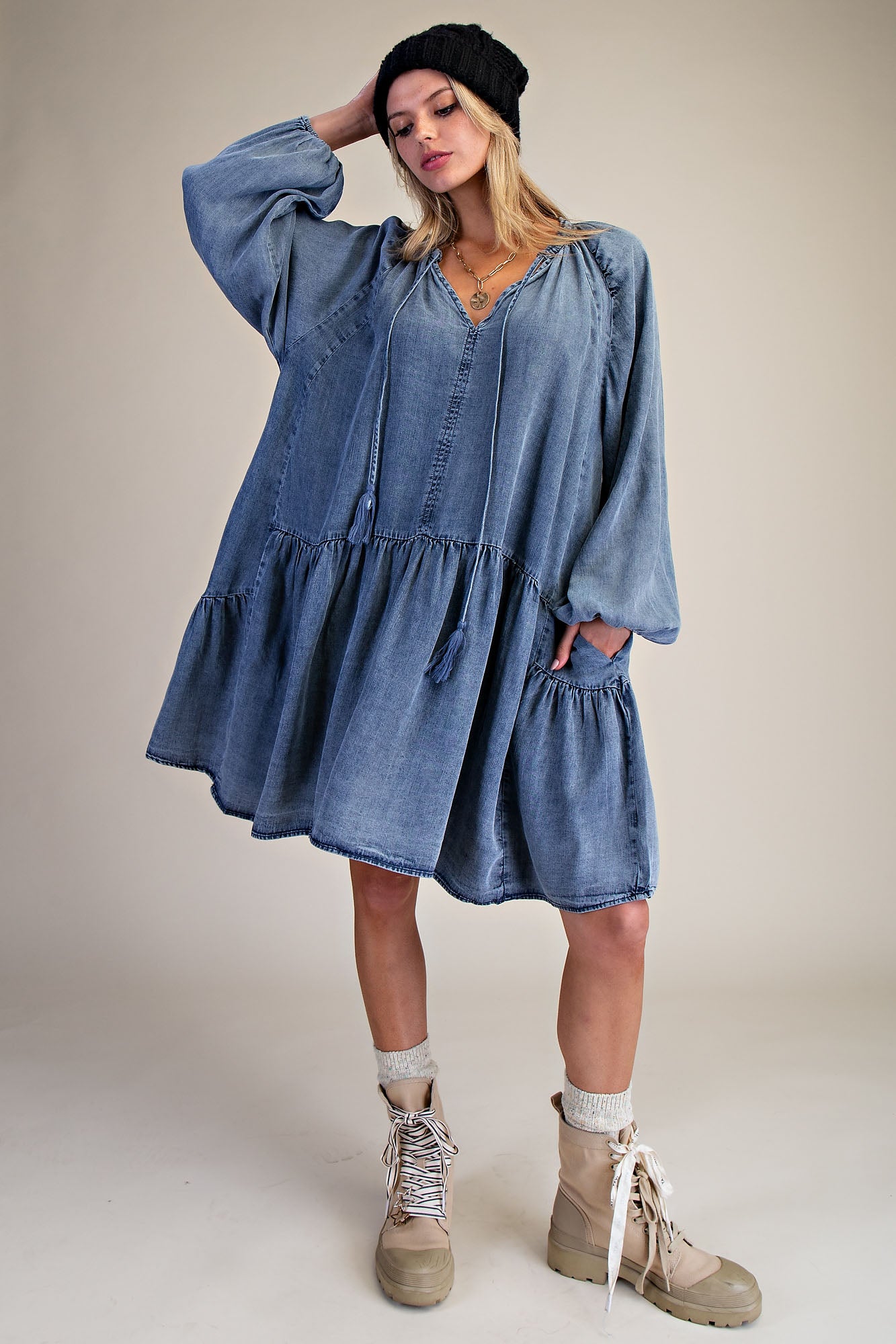 Vintage Easel Washed Denim Dress P419 L / Denim