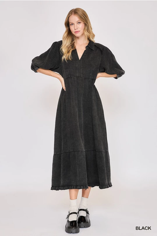 Umgee Cotton Gauge Midi Dress P466