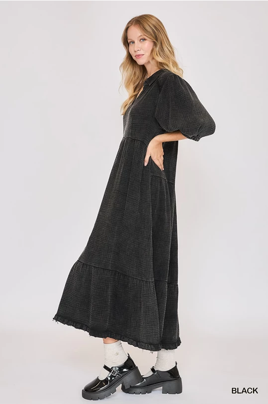 Umgee Cotton Gauge Midi Dress P466