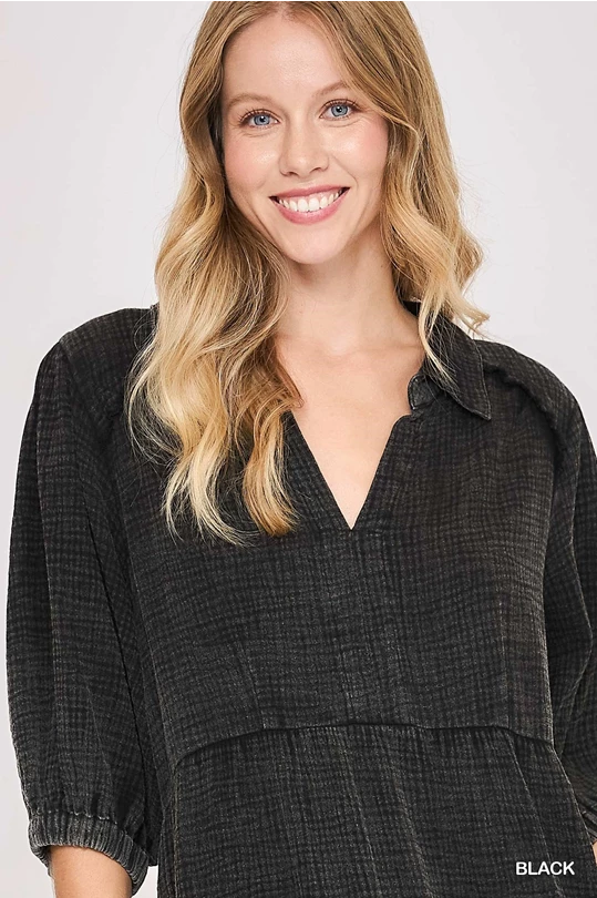 Umgee Cotton Gauge Midi Dress P466