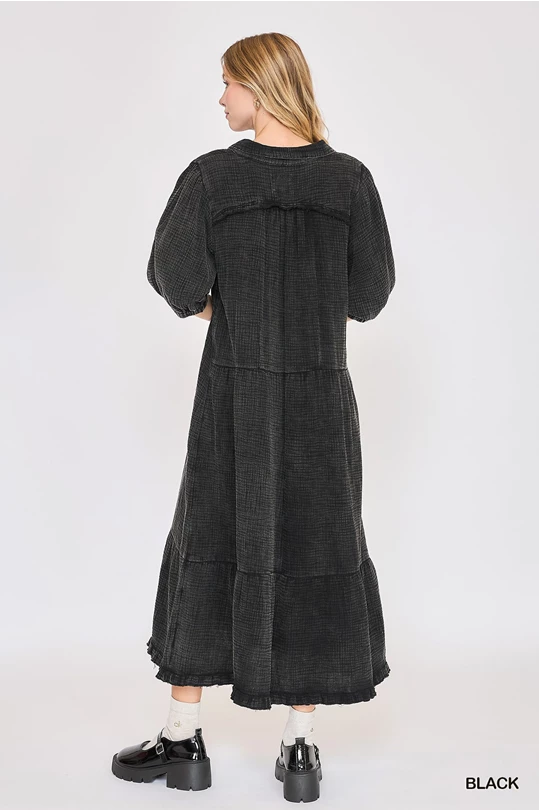 Umgee Cotton Gauge Midi Dress P466