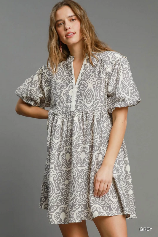 Umgee Short Puff Sleeves Dress P474