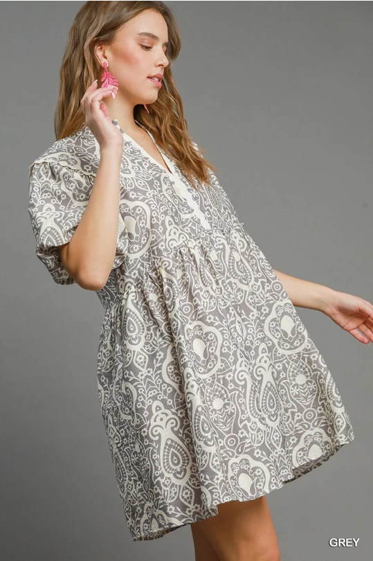 Umgee Short Puff Sleeves Dress P474