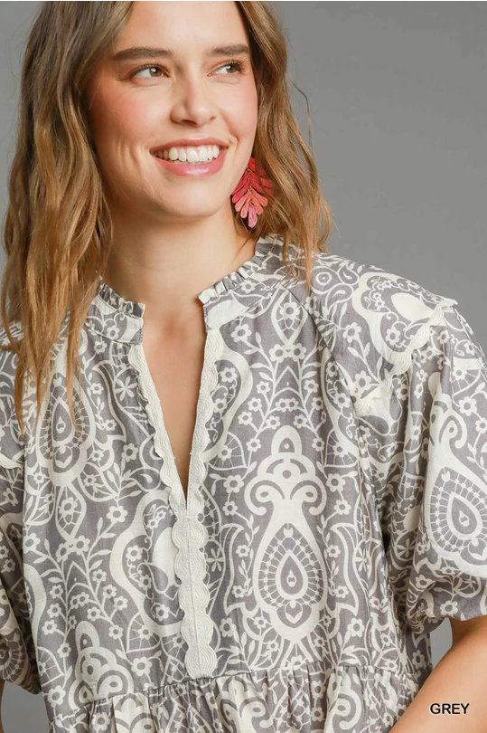 Umgee Short Puff Sleeves Dress P474