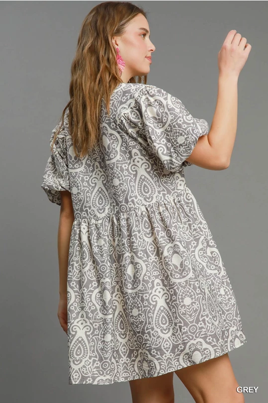 Umgee Short Puff Sleeves Dress P474