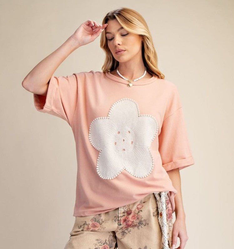 Easel Boxy Floral Patch Top P481