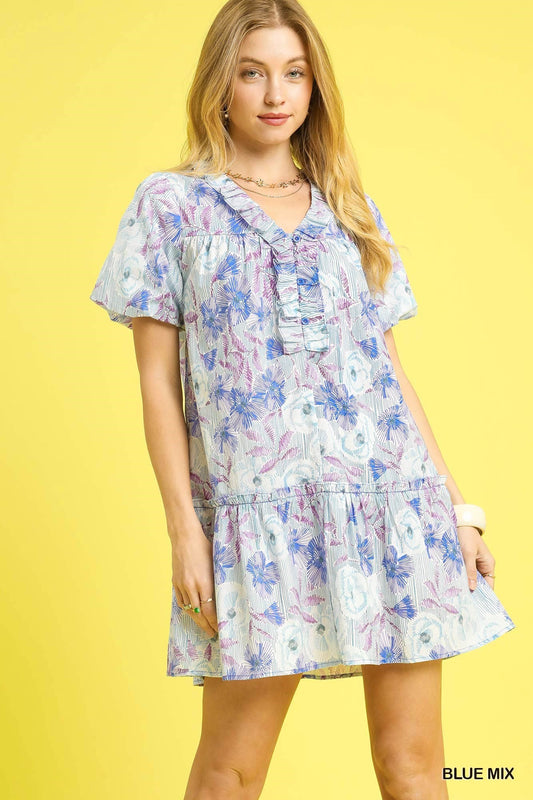 Umgee Floral Ruffle Sleeve Dress P482