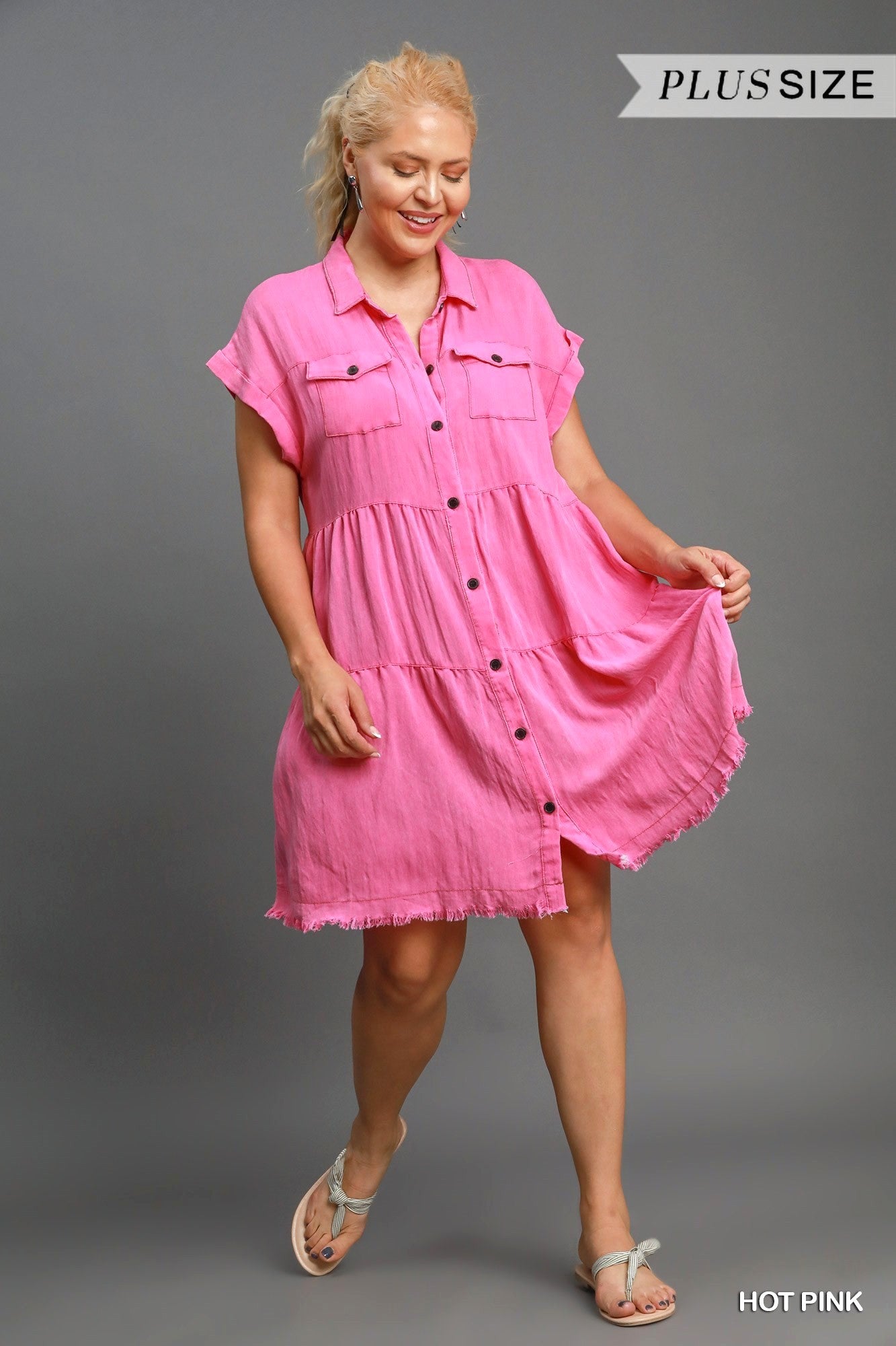 Umgee Fancy Button Curvy Dress P507
