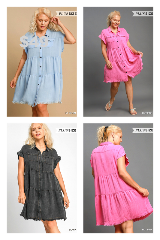 Arrives 4.2.26 Umgee Fancy Button Curvy Dress P507