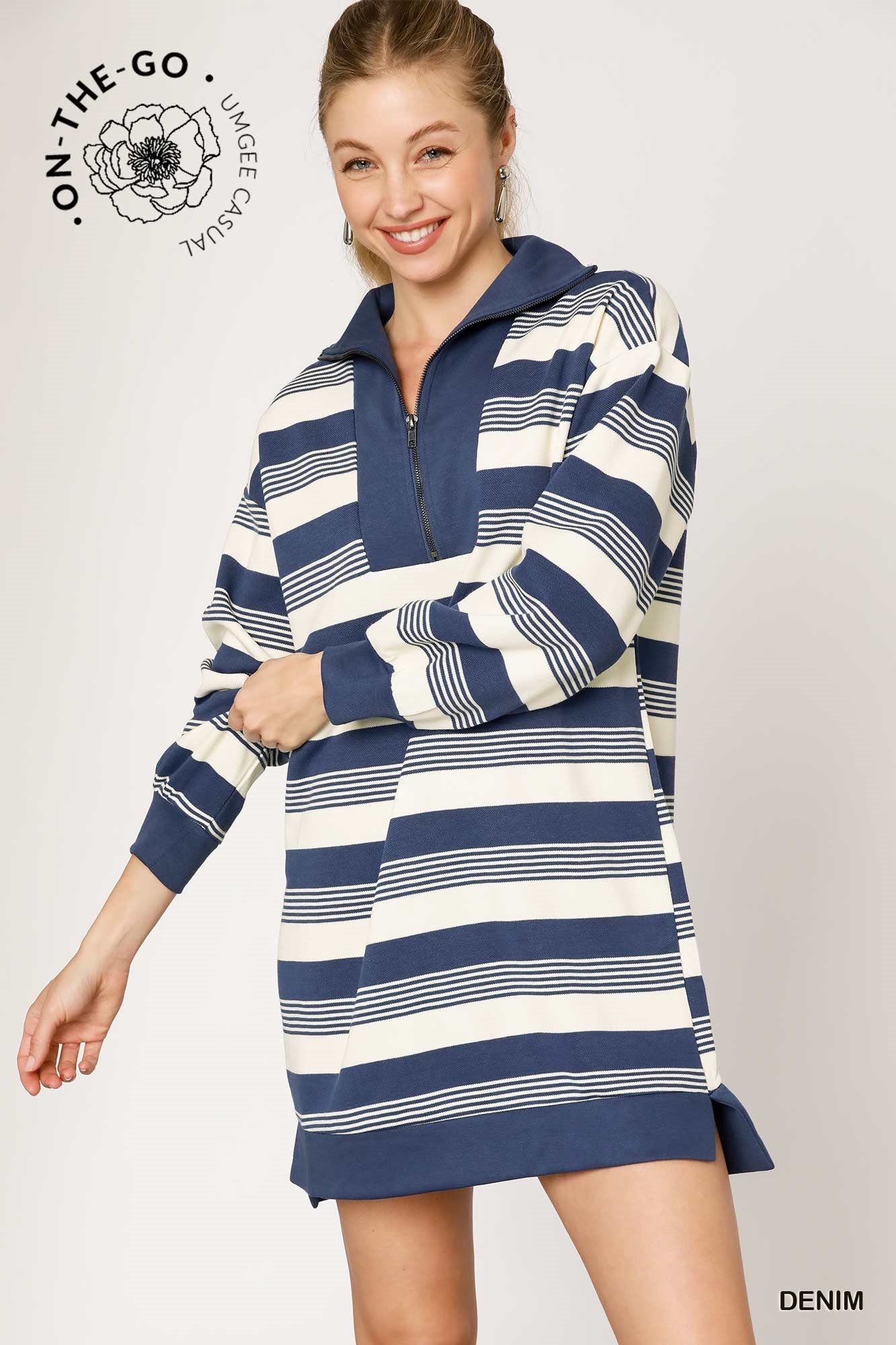 Umgee Stripe Half Zip Dress P518