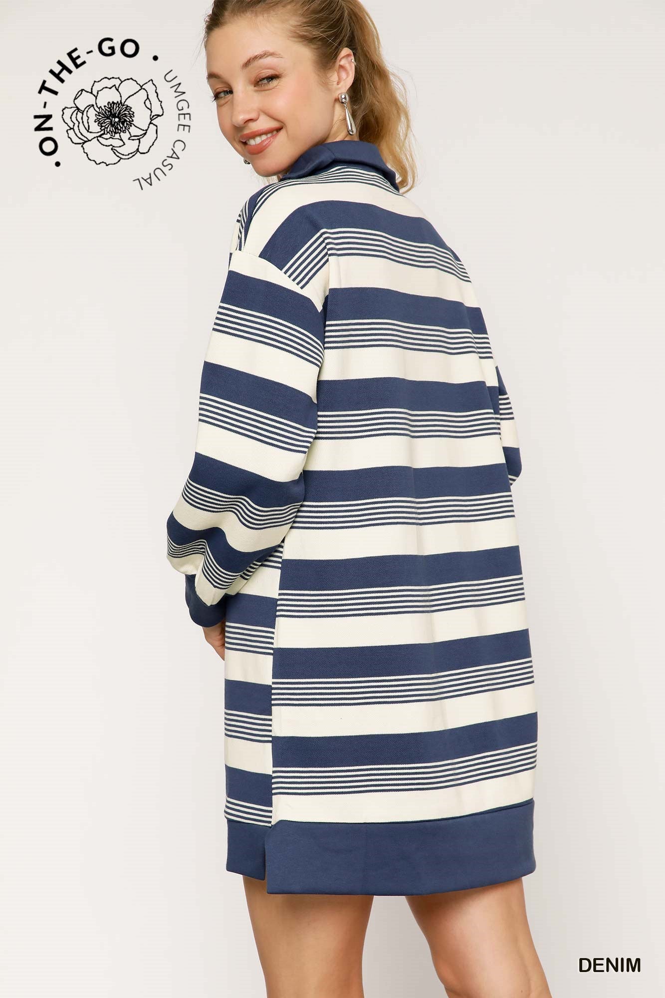 Umgee Stripe Half Zip Dress P518