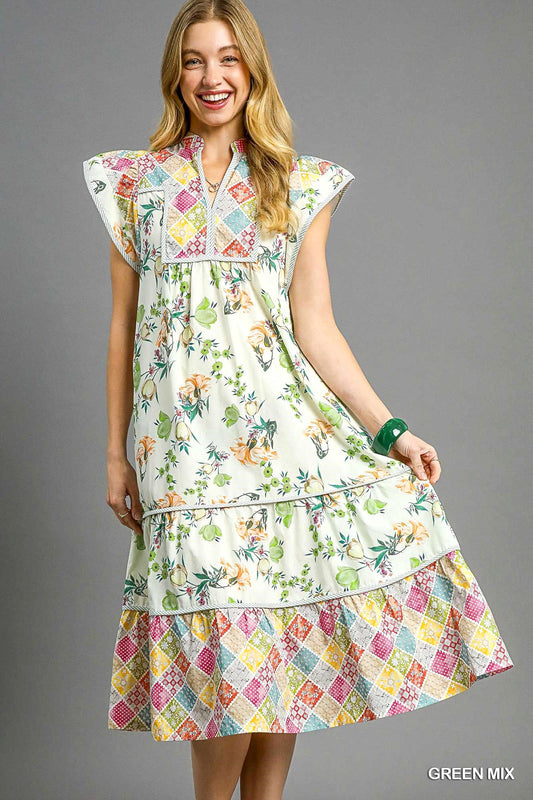 Umgee Patchwork Midi Dress P522