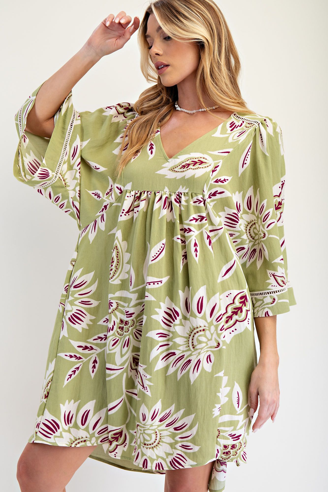 Easel Printed Wide Sleeve Dress P538