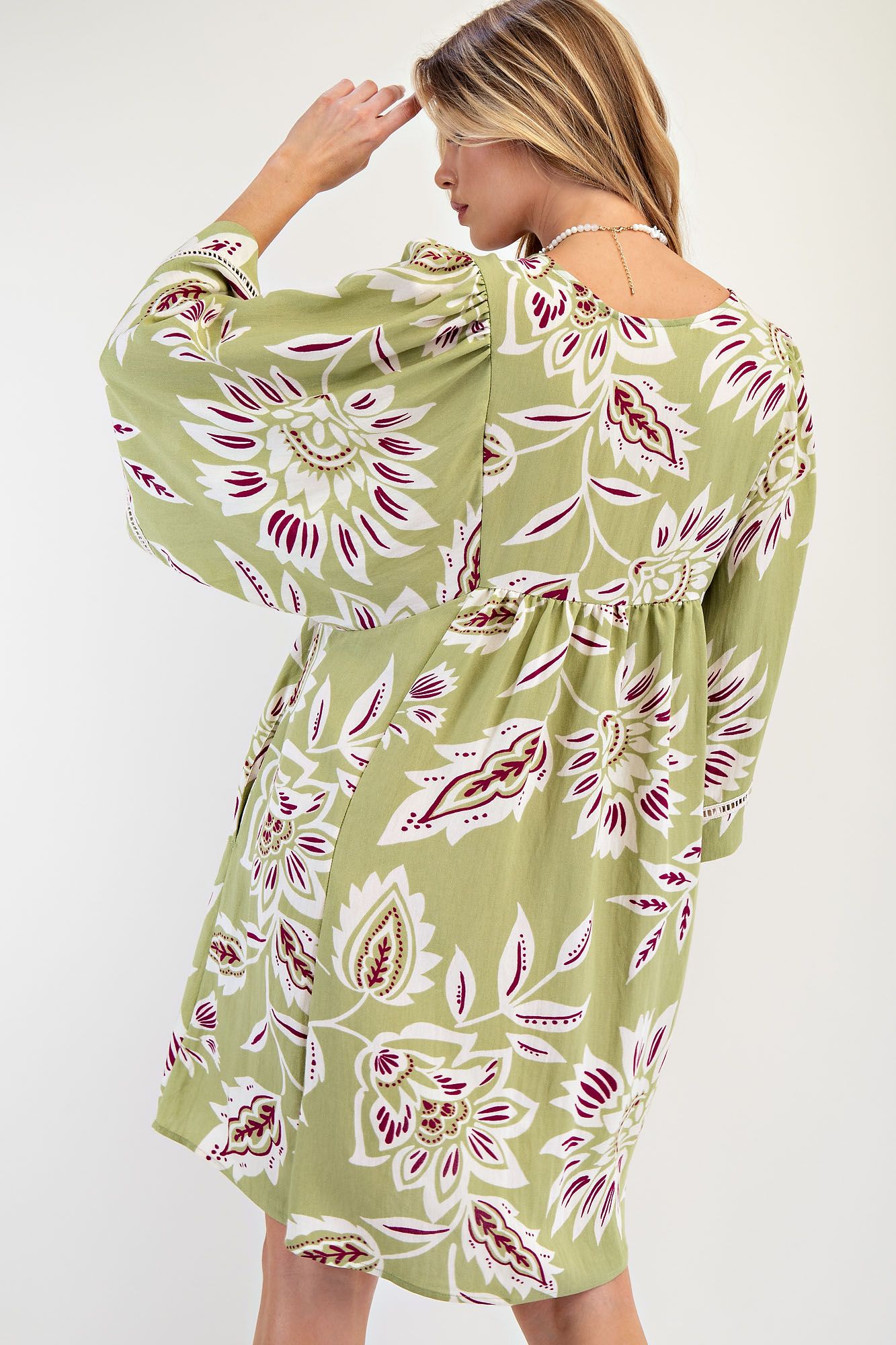 Easel Printed Wide Sleeve Dress P538