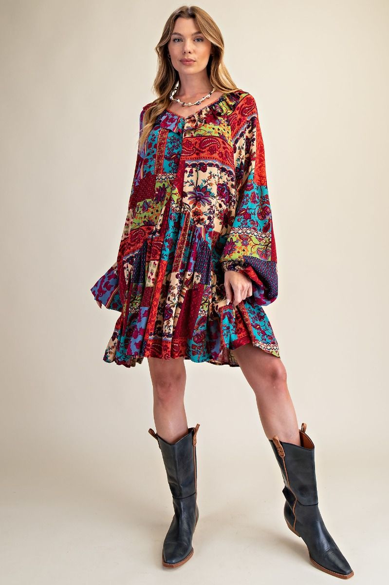 Boho Easel Patchwork Dress P552