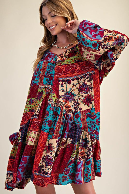 Boho Easel Patchwork Dress P552