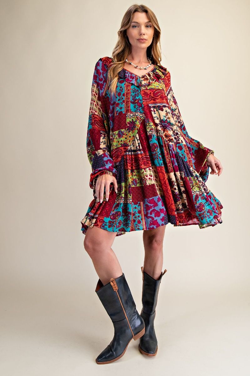 Boho Easel Patchwork Dress P552