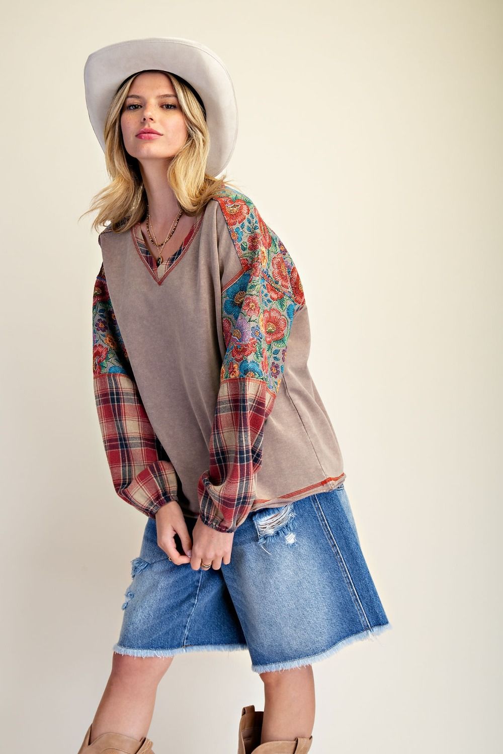 Easel Washed Mix Print Top P580