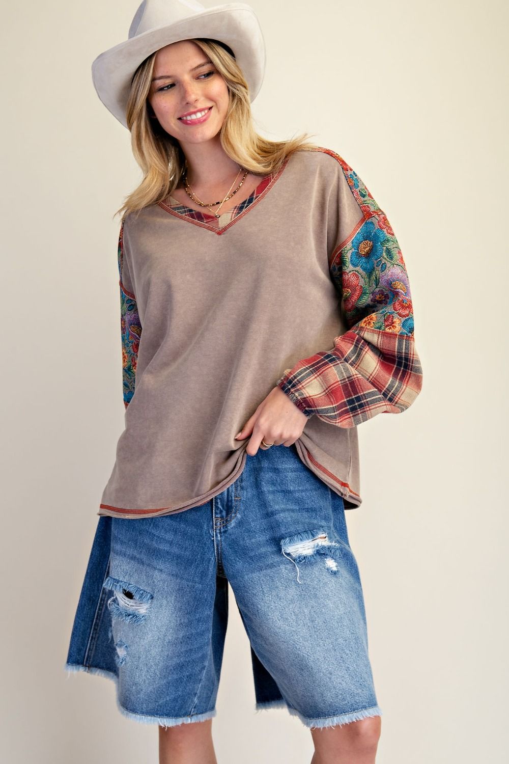 Easel Washed Mix Print Top P580