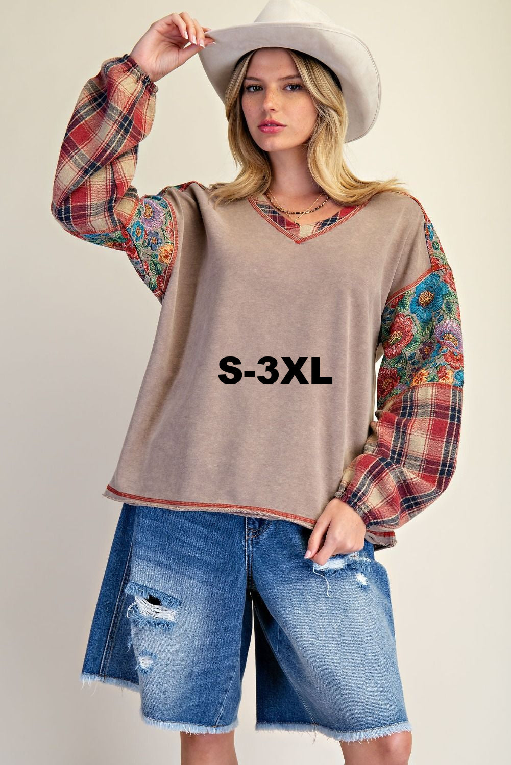 Easel Washed Mix Print Top P580