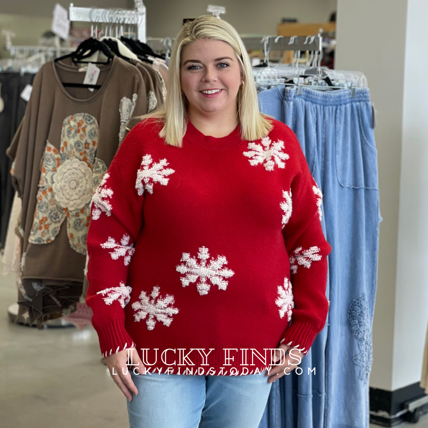 Holiday Snow Flake Curvy Sweater W108