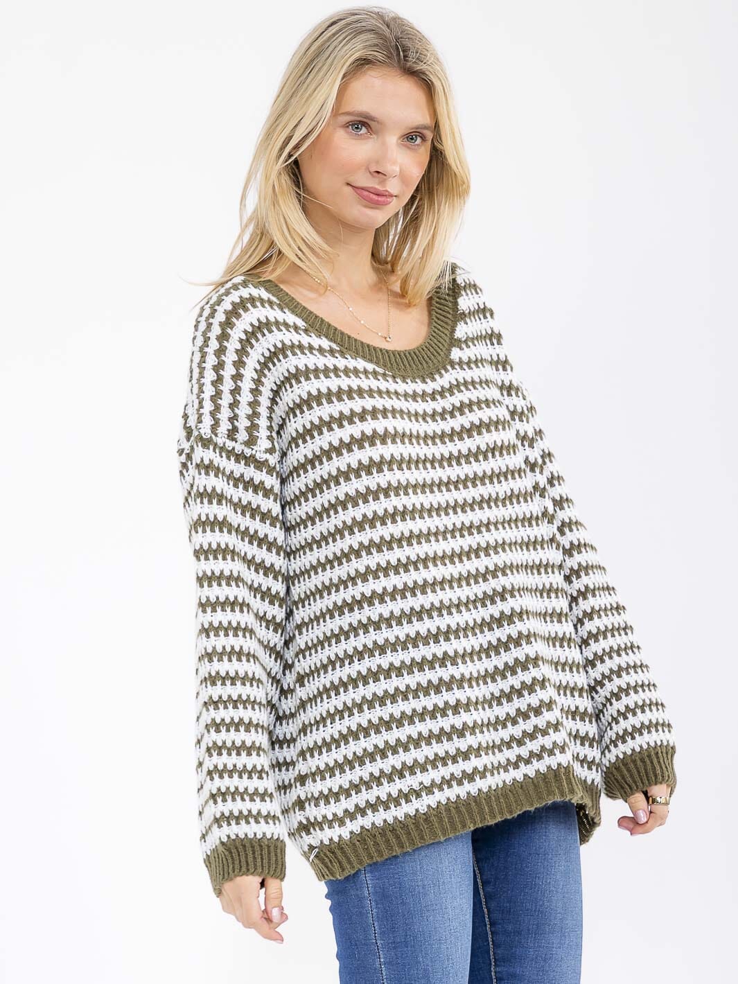 Sweet Striped Textured Top W274