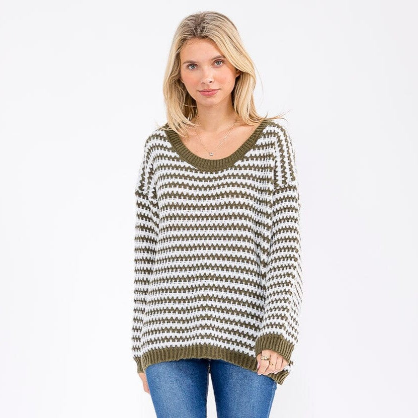 Sweet Striped Textured Top W274