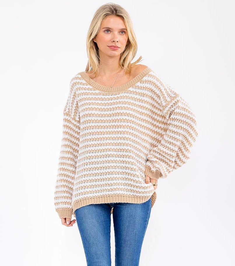 Sweet Striped Textured Top W274