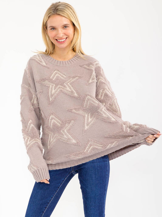 Star Print Knit Sweater Top W300
