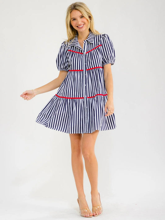 Enchanting Colorblock Striped Dress W334