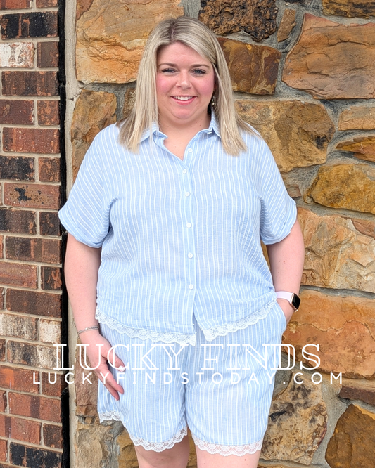 Lace Trim Curvy Shorts Set W345