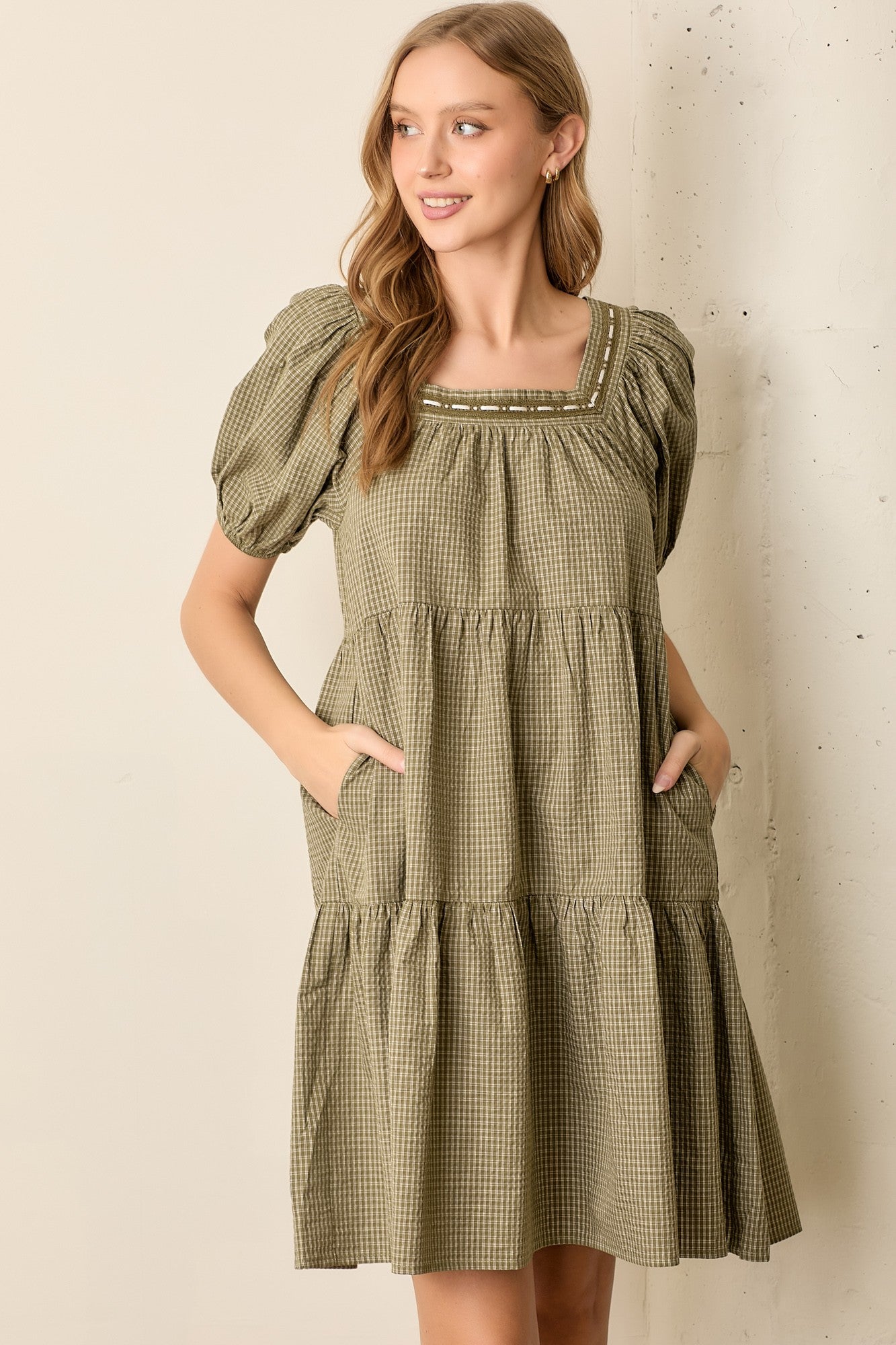 Alluring  Checkered Tiered Dress W372