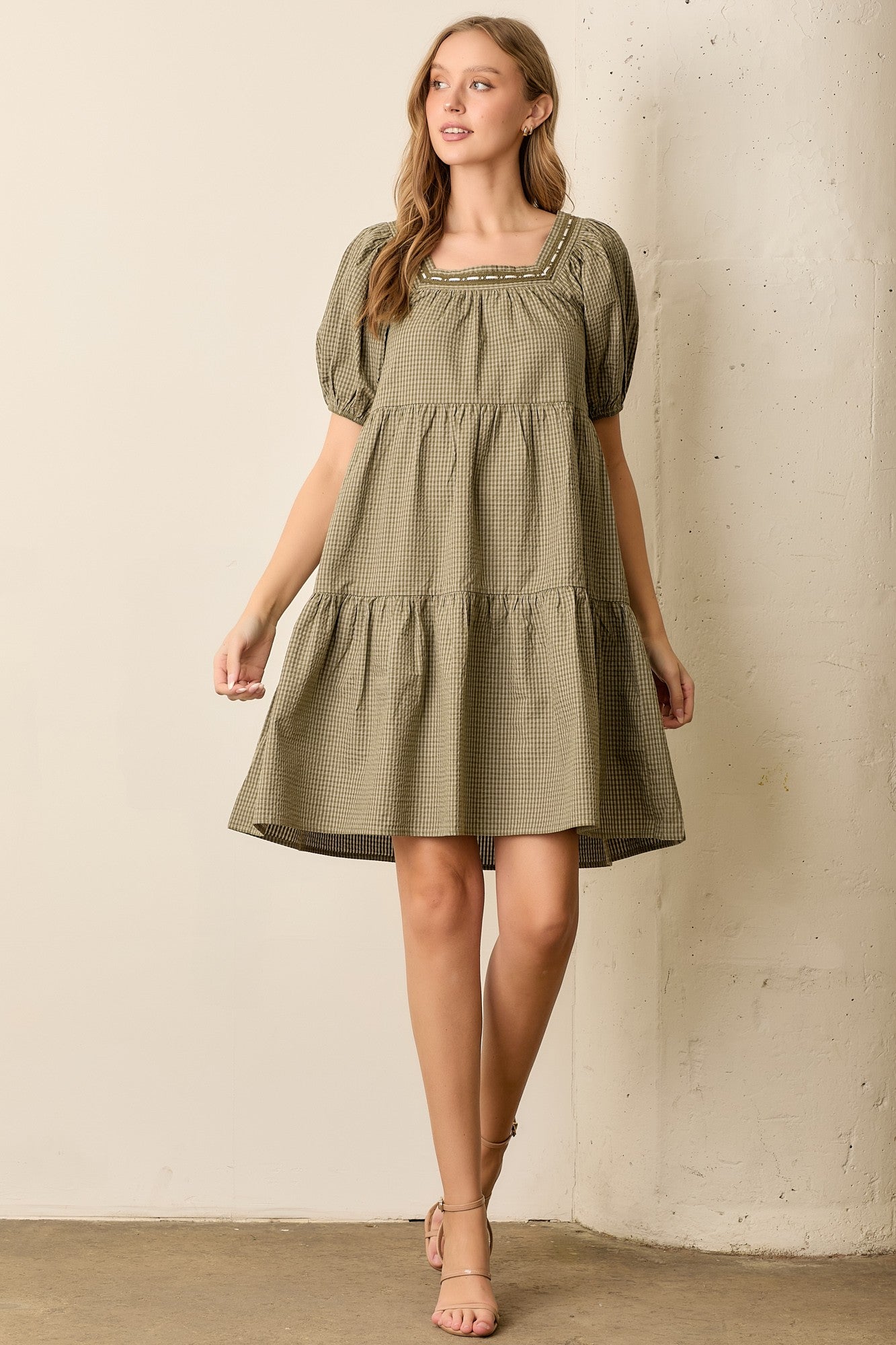 Alluring  Checkered Tiered Dress W372